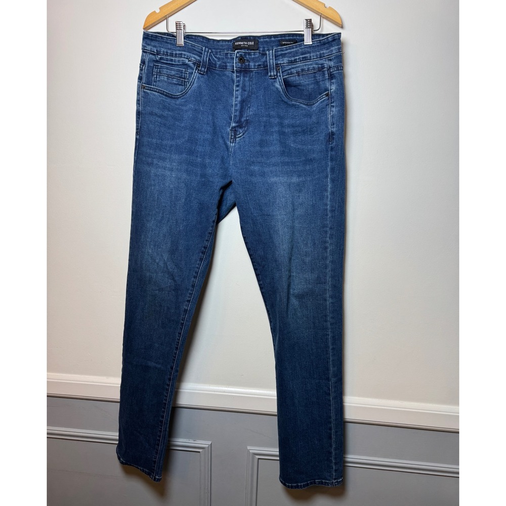 Kenneth Cole New York Mens Straight Fit Jeans Blue Medium Wash 34x34 Denim